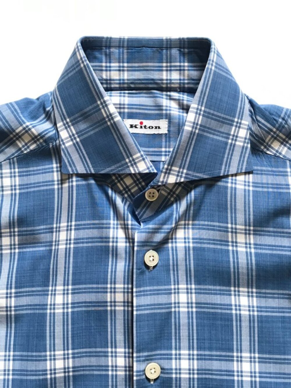 KITON Button Down Sport Shirt Mens 40 16 Blue White Check Long Sleeve Cotton